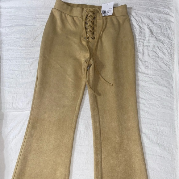 Suede creme camel color flared pants - Picture 2 of 6
